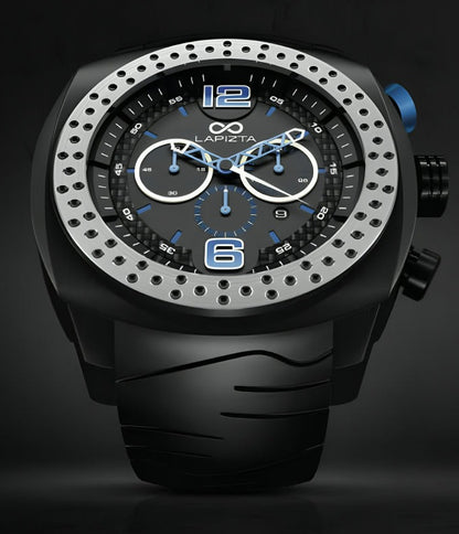 100M WR Racing and Swim Ready 48MM Black Chronograph Watch By Lapizta Accentor