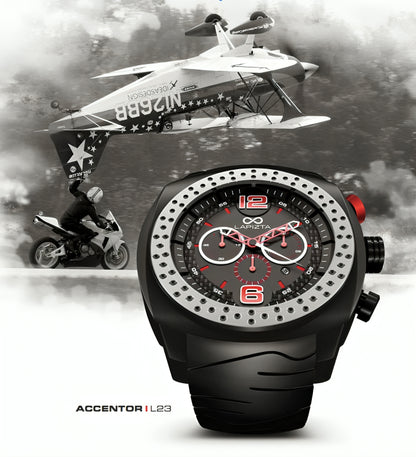 100M WR Racing 48MM Red Chronograph Watch By Lapizta Accentor