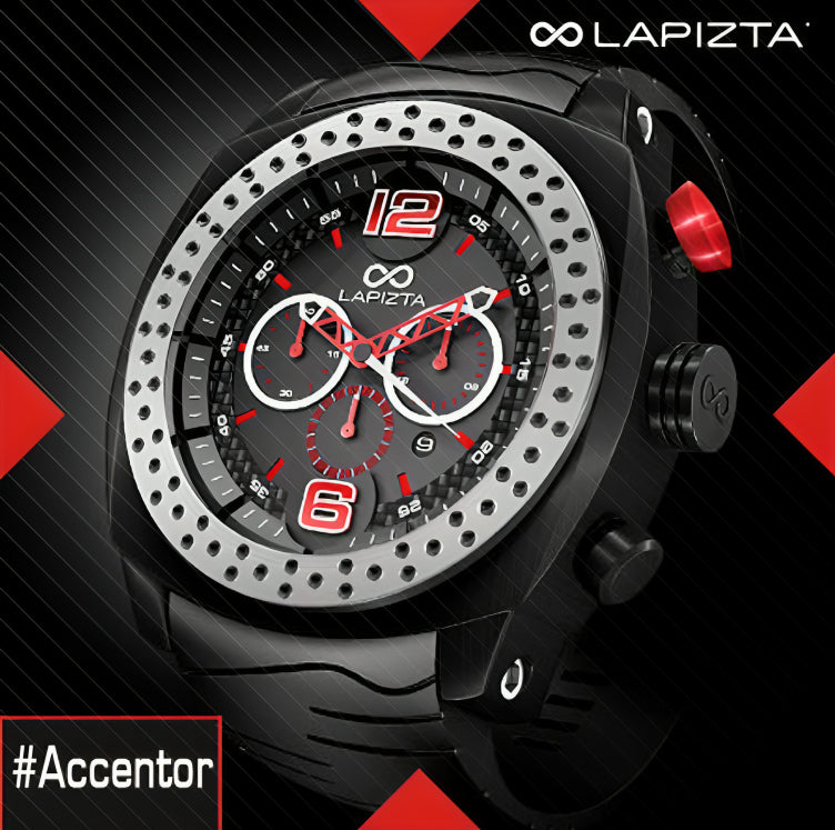 100M WR Racing 48MM Red Chronograph Watch By Lapizta Accentor