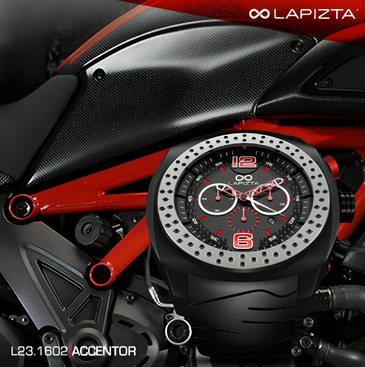 100M WR Racing 48MM Red Chronograph Watch By Lapizta Accentor