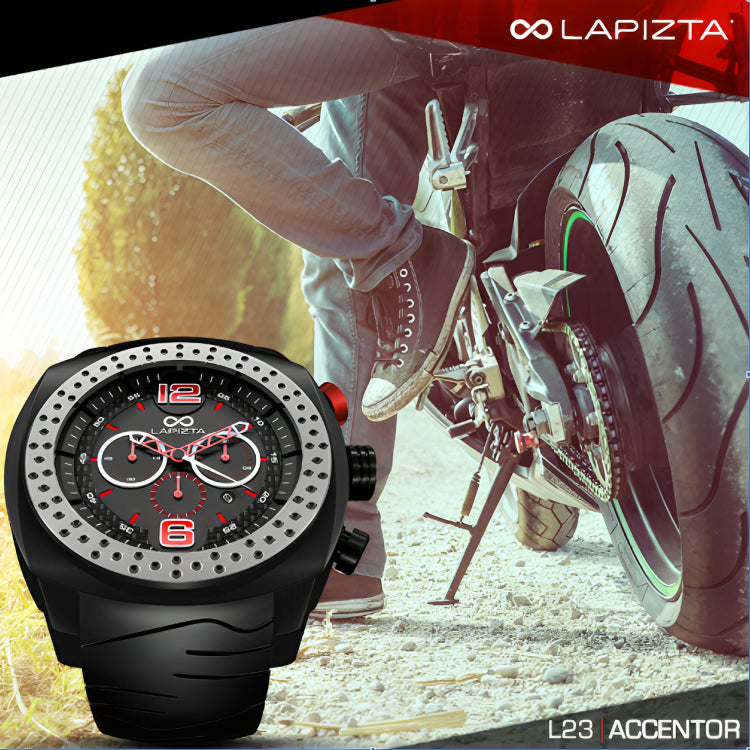 100M WR Racing 48MM Red Chronograph Watch By Lapizta Accentor