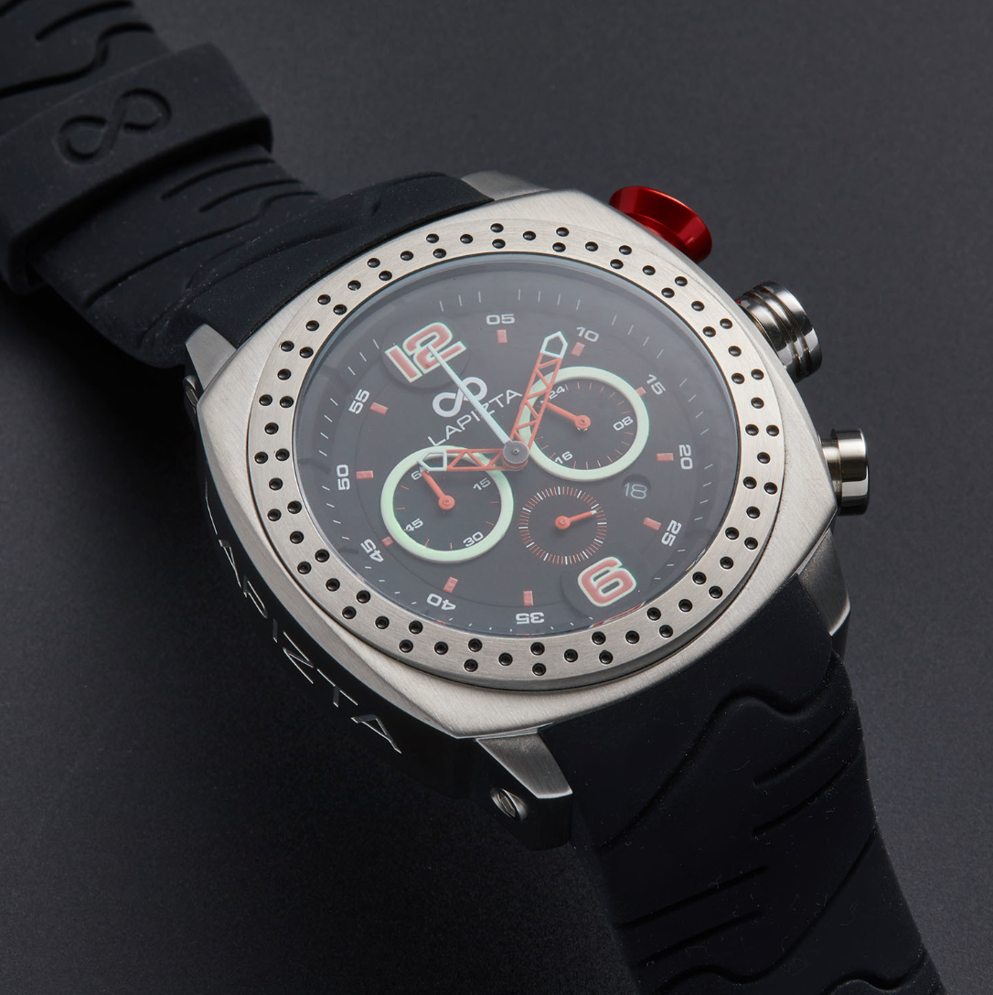 100M WR Precision Timing 48MM Red Chronograph Watch By Lapizta Accentor