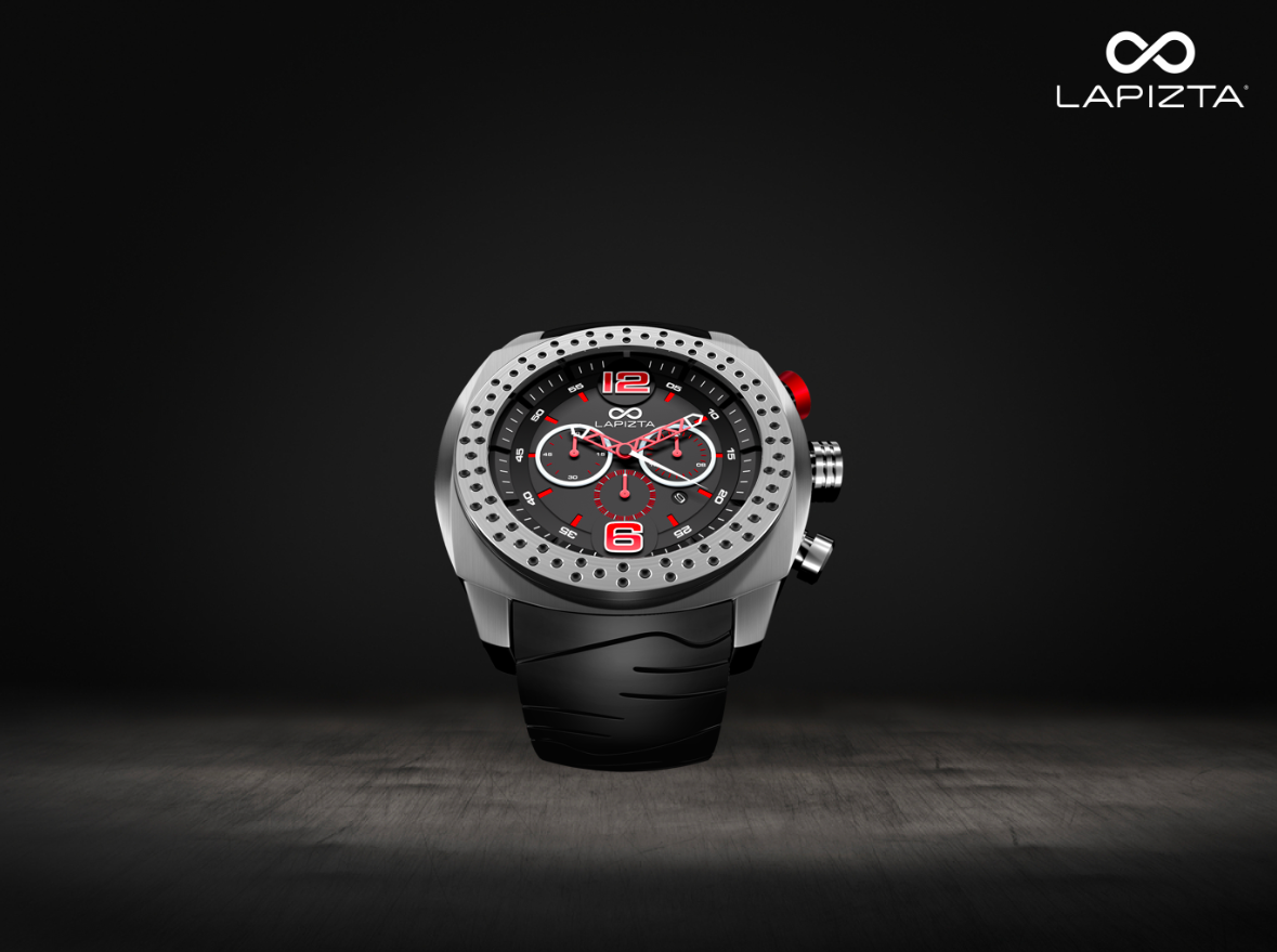 100M WR Precision Timing 48MM Red Chronograph Watch By Lapizta Accentor