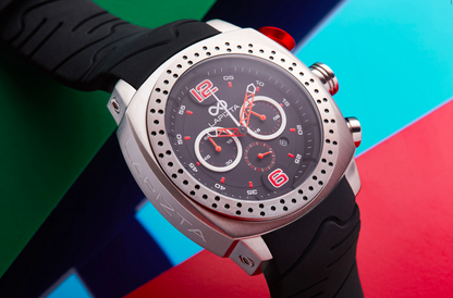 100M WR Precision Timing 48MM Red Chronograph Watch By Lapizta Accentor