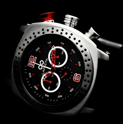 100M WR Precision Timing 48MM Red Chronograph Watch By Lapizta Accentor