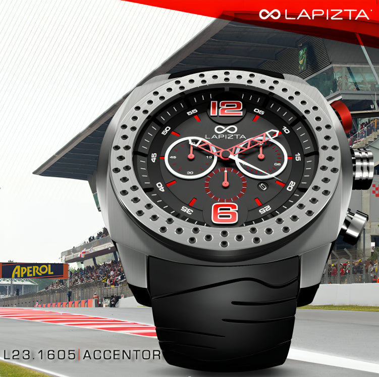 100M WR Precision Timing 48MM Red Chronograph Watch By Lapizta Accentor