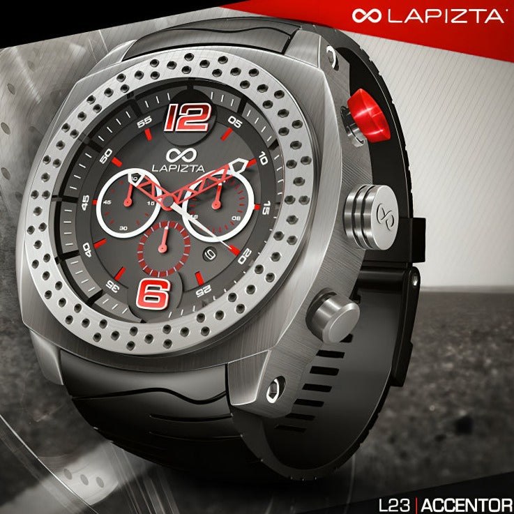 100M WR Precision Timing 48MM Red Chronograph Watch By Lapizta Accentor