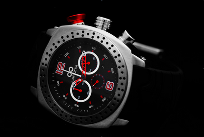 100M WR Precision Timing 48MM Red Chronograph Watch By Lapizta Accentor