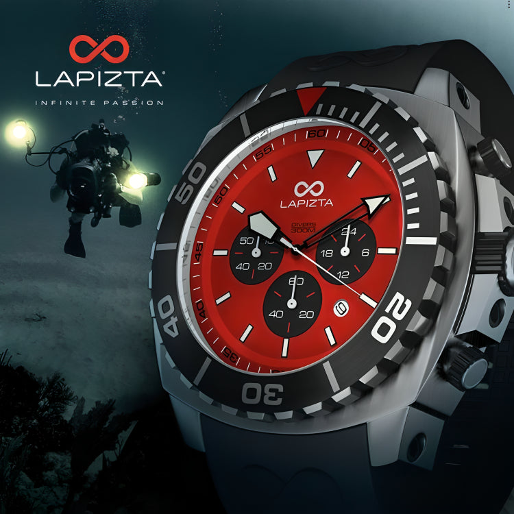 300M WR Saturation Diving 48MM Red Stainless Steel Chronograph Watch By Lapizta Izurus