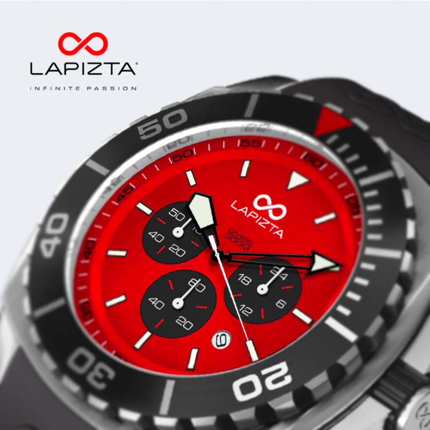 300M WR Saturation Diving 48MM Red Stainless Steel Chronograph Watch By Lapizta Izurus