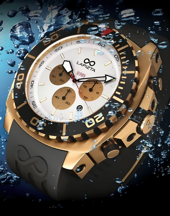 300M WR Luxury Design With Deep-Dive Performance 48MM Gold Chronograph Watch By Lapizta Izurus