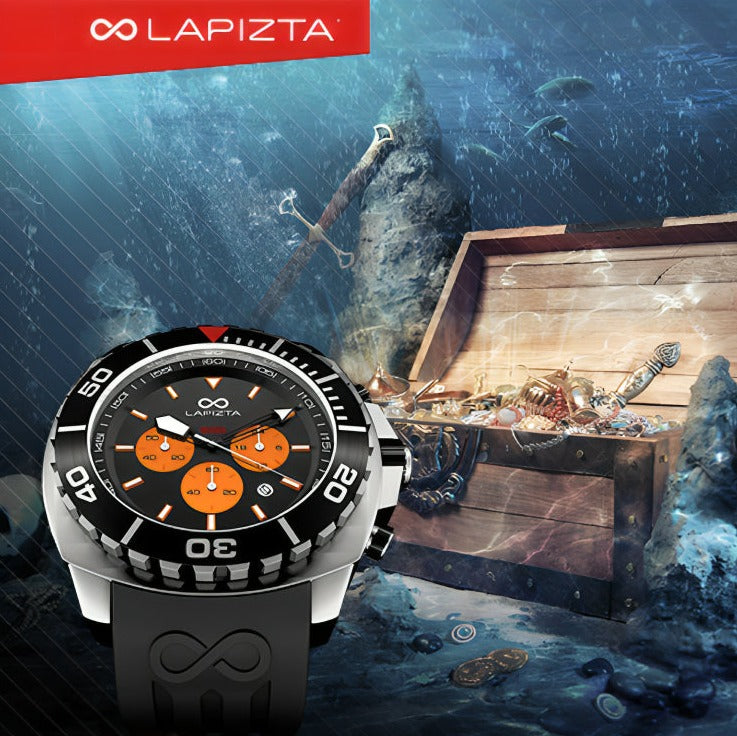 300M WR Extreme Underwater Expeditions 48MM Orange Big Dial Chronograph Watch By Lapizta Izurus