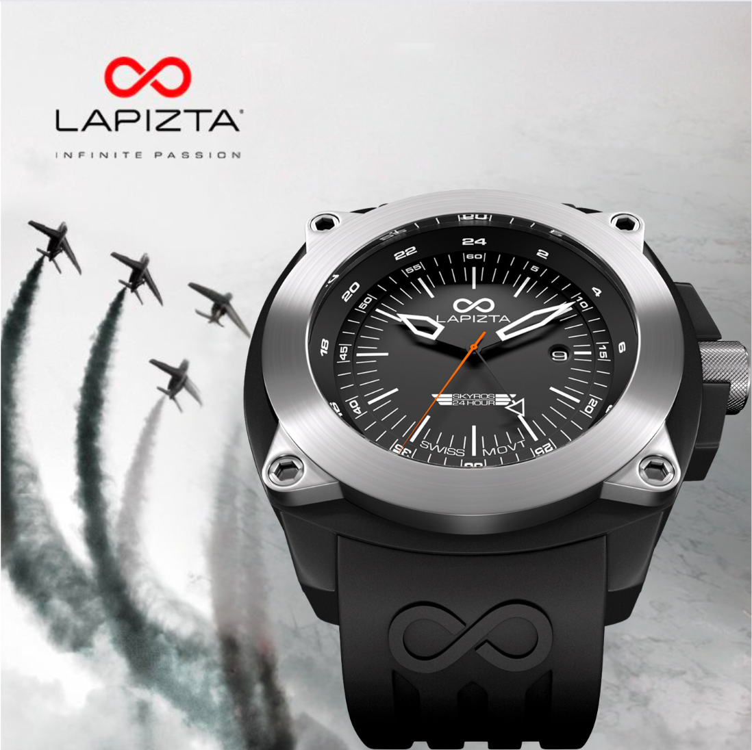 100M WR Ideal for Sports & Adventure 48MM Swiss Movement Pilots Watch By Lapizta Skyros