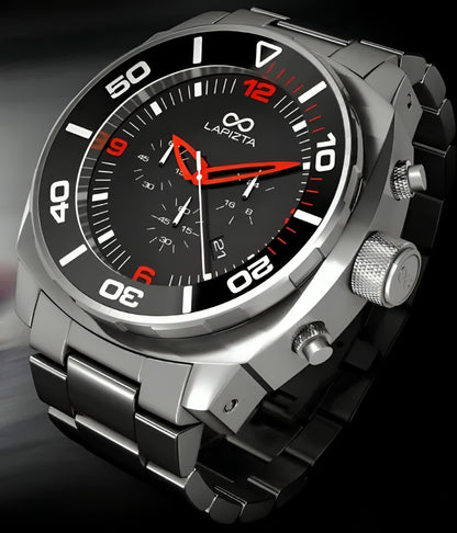 100M WR Durable, Stylish, and Precise 43/48MM Red Chronograph Watch with Steel Bracelet By Lapizta Zatara