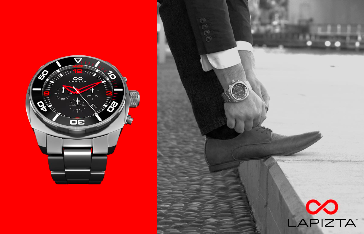 100M WR Durable, Stylish, and Precise 43/48MM Red Chronograph Watch with Steel Bracelet By Lapizta Zatara