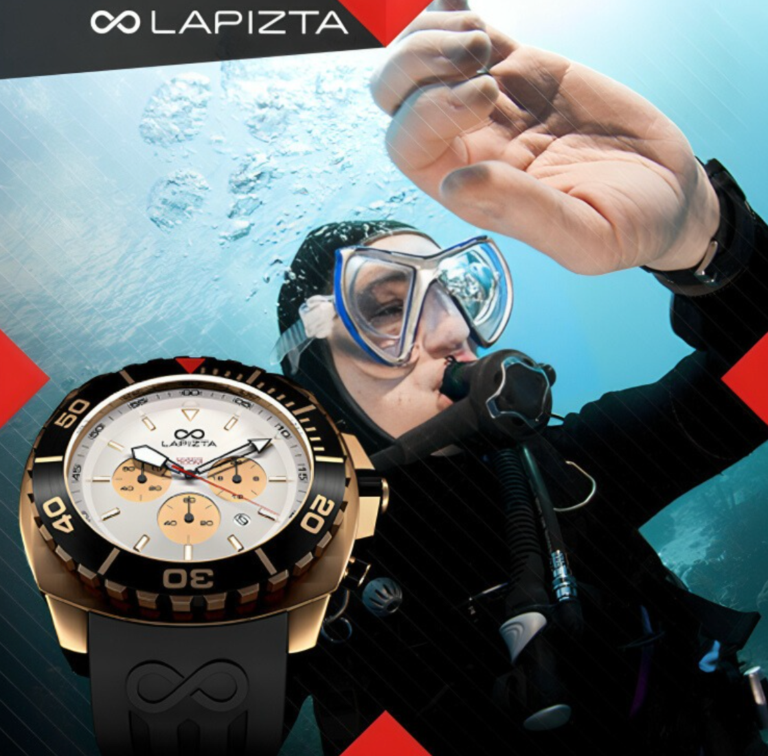 300M WR Luxury Design With Deep-Dive Performance 48MM Gold Chronograph Watch By Lapizta Izurus