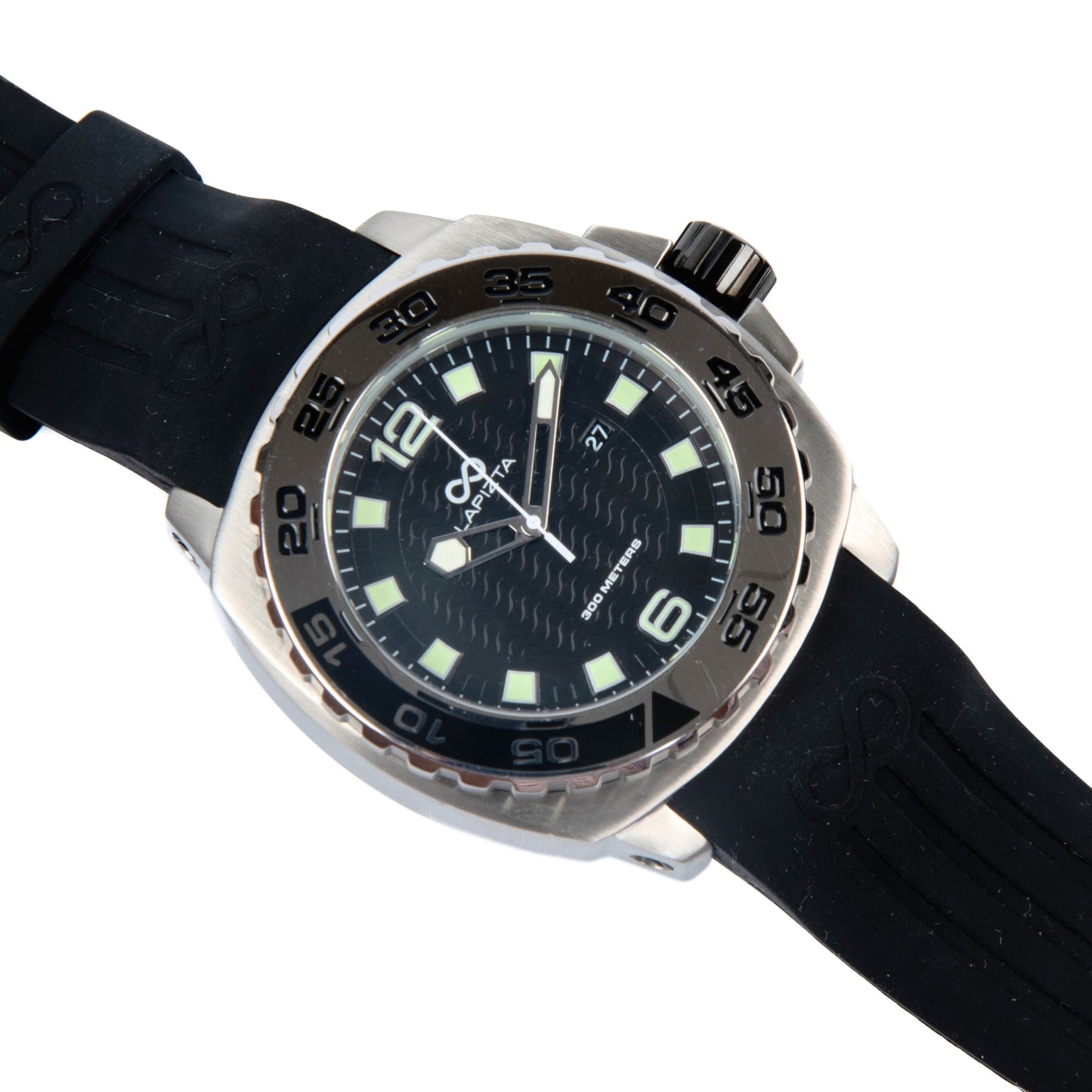 Lapizta Audax 43/48MM 300M WR Black Dive Watch with Rubber Strap in Steel