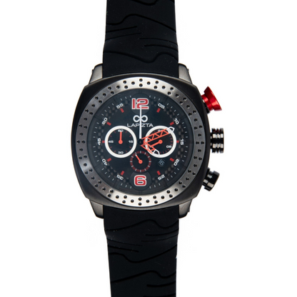 Lapizta Accentor 100M WR Black and Red Chronograph Racing Watch In 48MM
