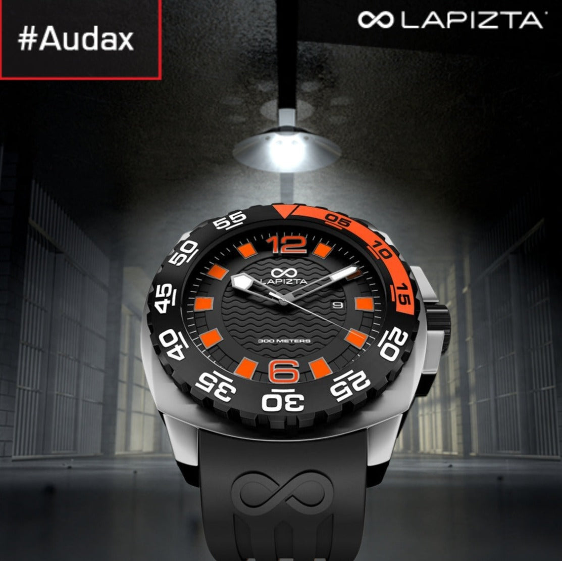 300M Water Resistant Watch With 48MM for Extreme Depths In Orange By Lapizta Audax