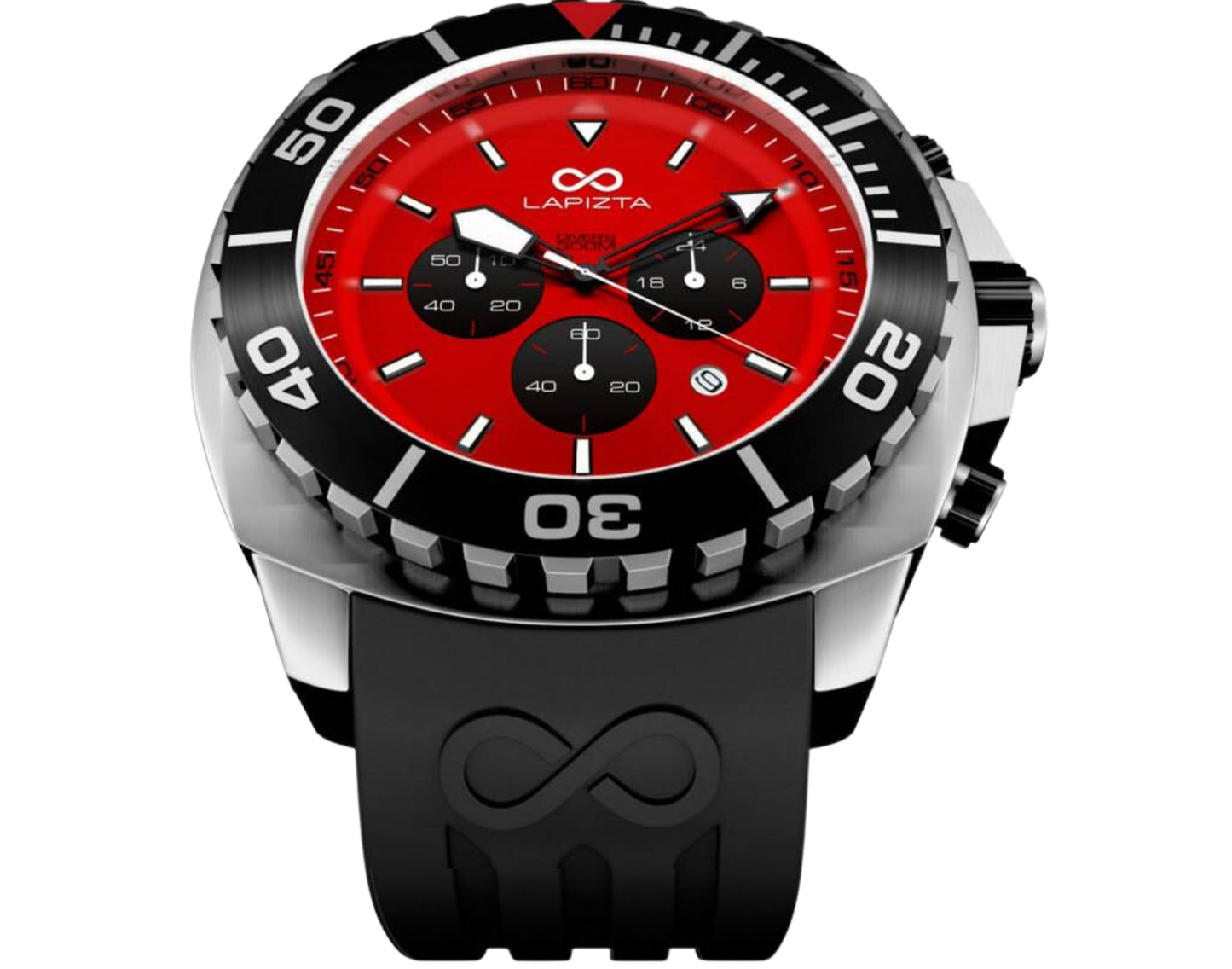 300M WR Saturation Diving 48MM Red Stainless Steel Chronograph Watch By Lapizta Izurus