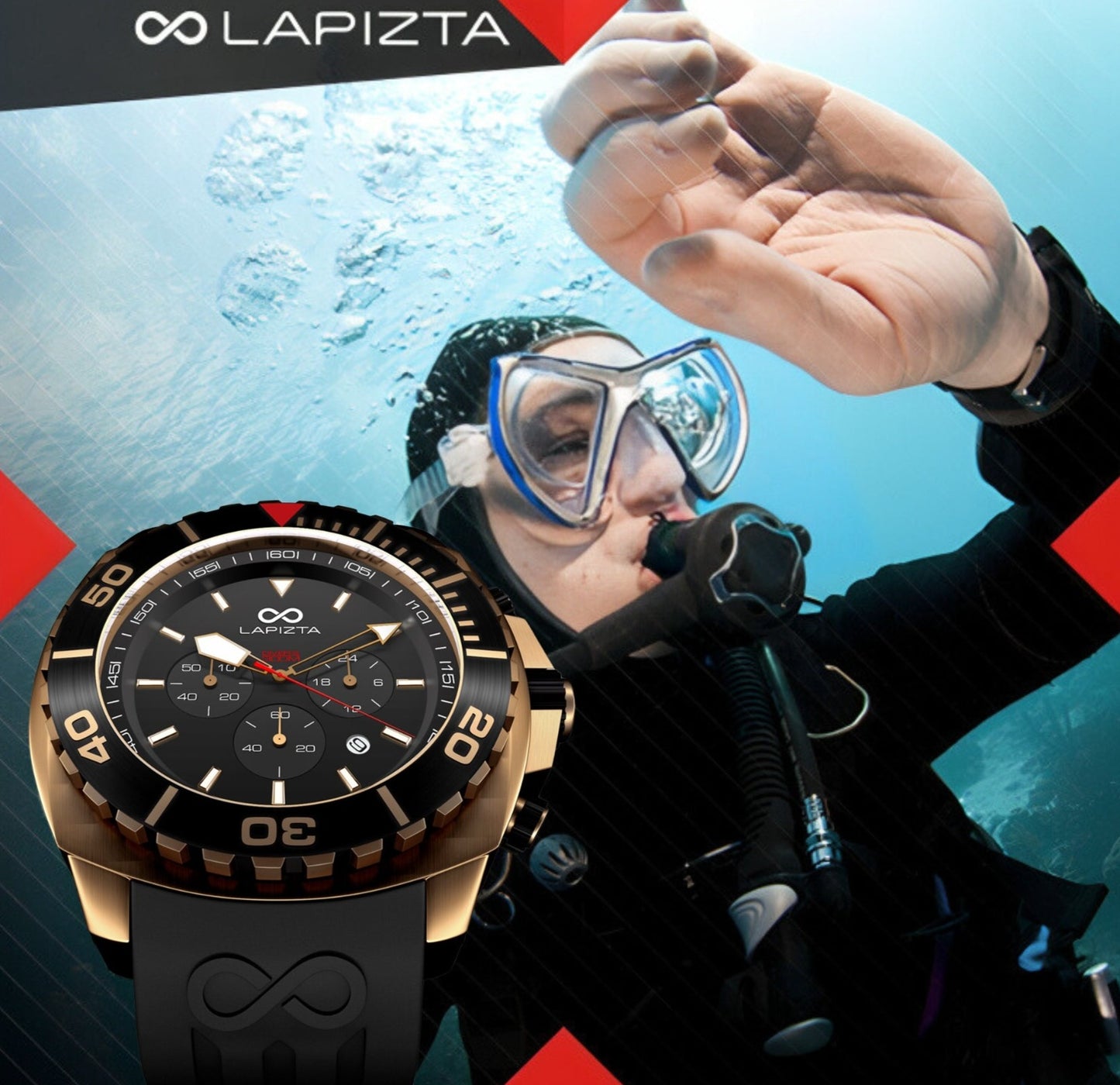 300M WR Stylish & Water Resistant 48MM Black Chronograph Watch By Lapizta Izurus